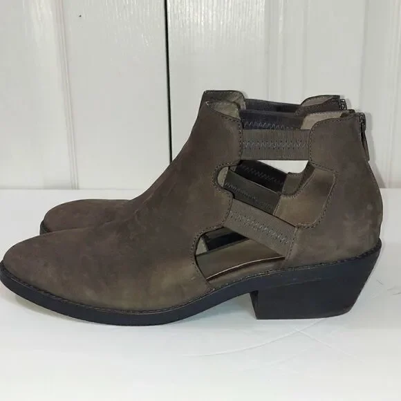 Eileen Fisher Gray Leather Nubuck Vanda Cutout Booties Sz 8.5 - Picture 5 of 10
